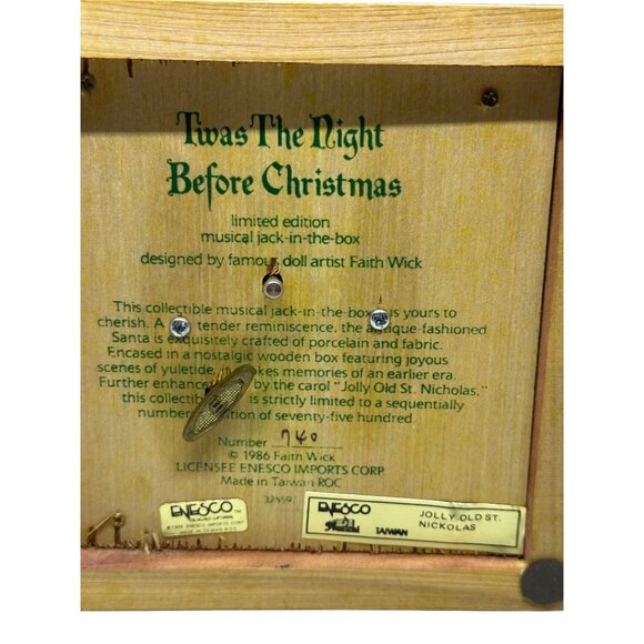 VTG 1986 Enesco Santa Jack-in-the-Box Musical ’Twas the Night Before Christmas - Picture 6 of 10